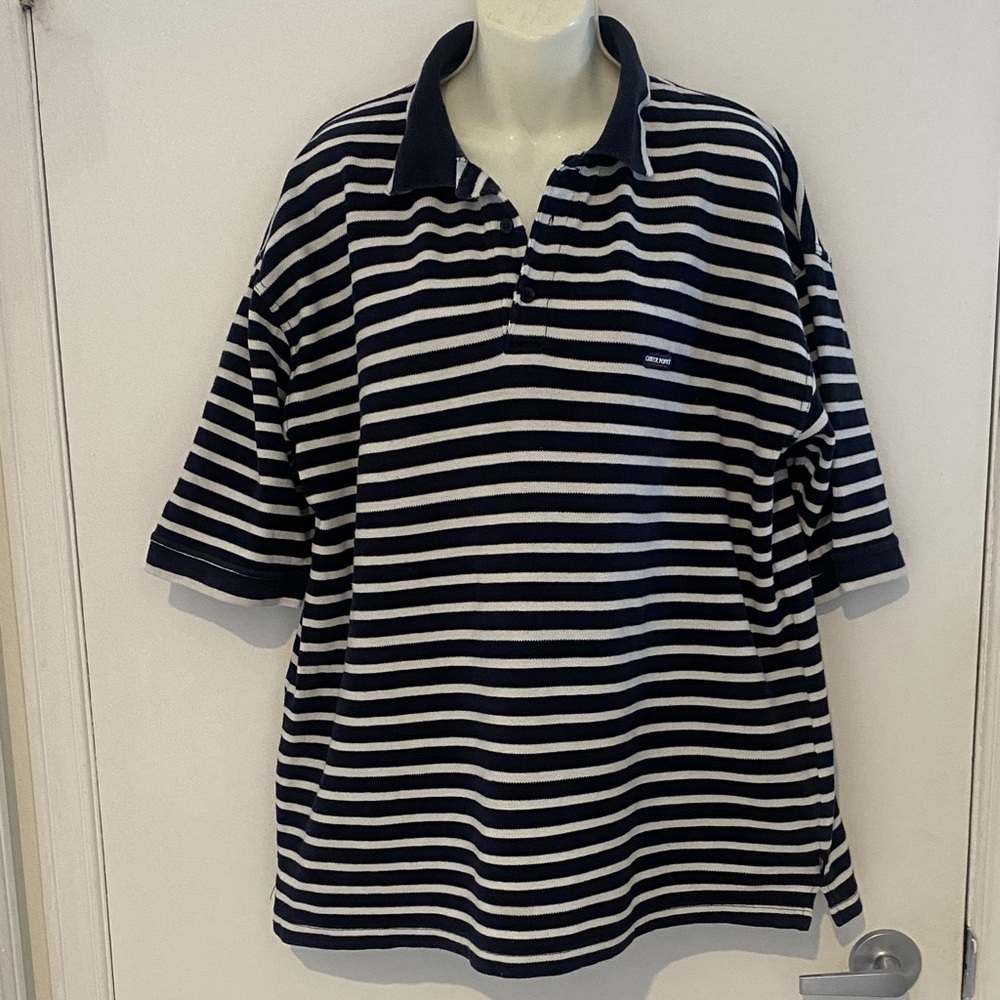 CHECKPOINT VTG Striped Navy and White cotton men’s Polo Shirt Size Large